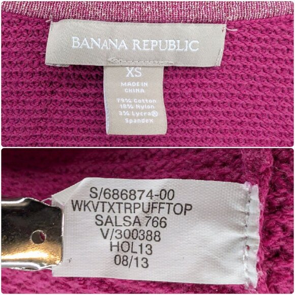 Banana Republic Sweater Womens Pink Long Puff Sleeve V Neck Textured Knit Sz XS - Picture 4 of 7